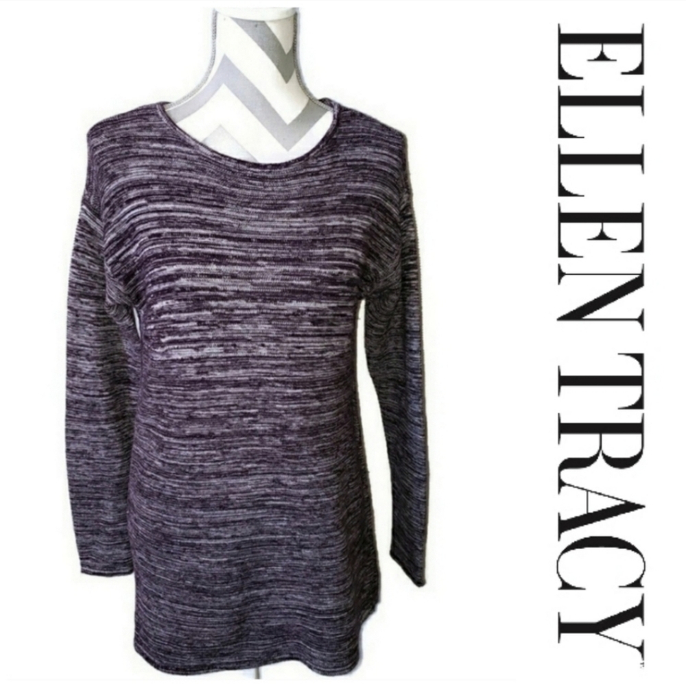 ELLEN TRACY womens size medium long sleeved heather purple scoop neck top